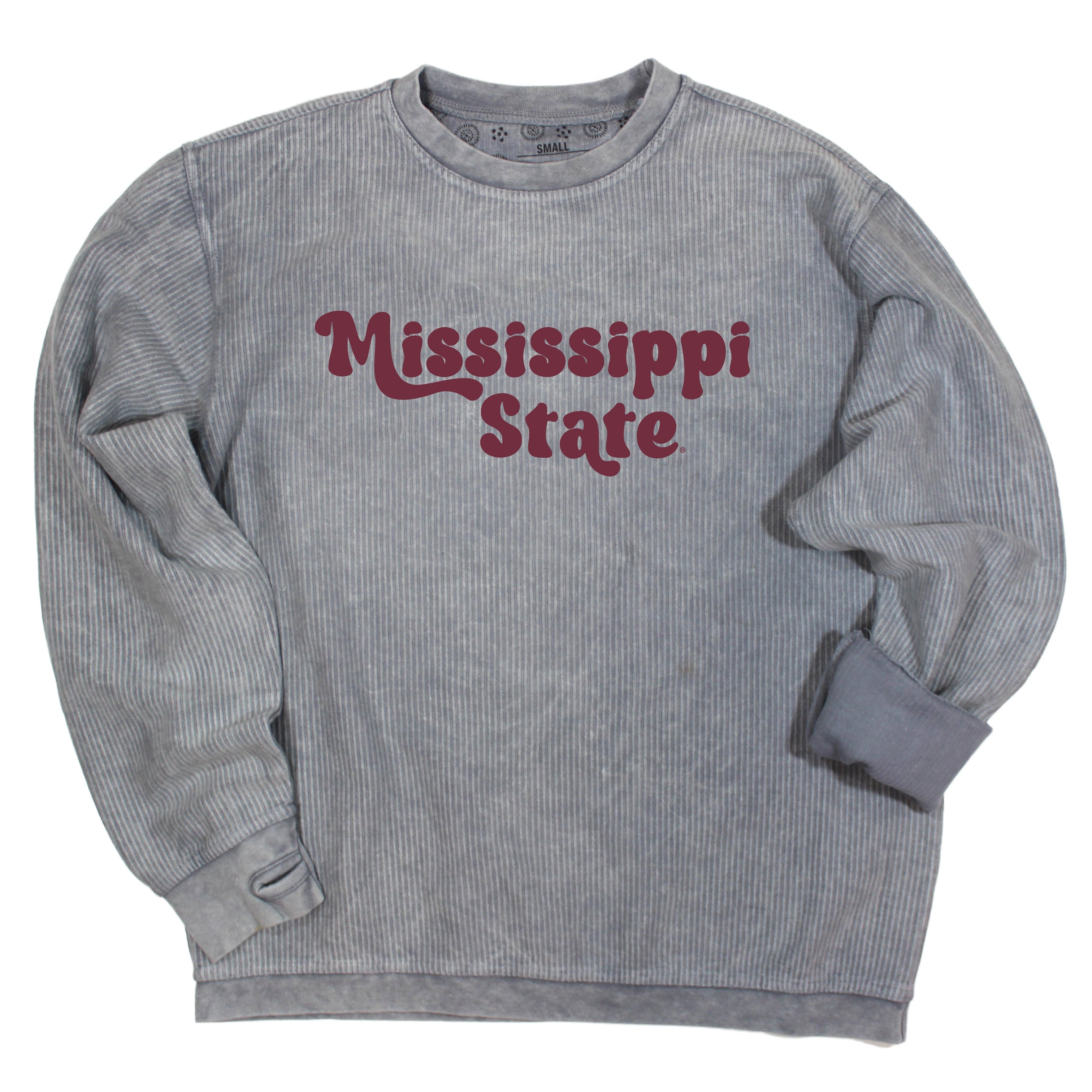 Pep Rally Crewneck Corded Fleece in Silver Mississippi State