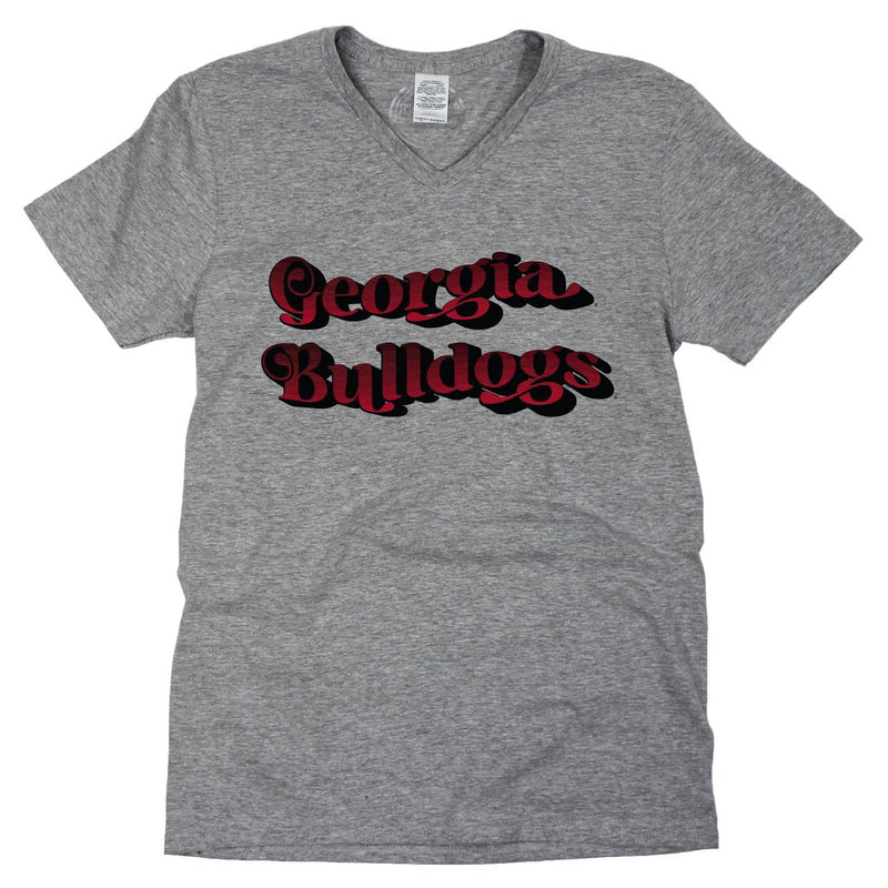 University of Georgia Retro Wave V-neck Short Sleeve T-shirt in Gray