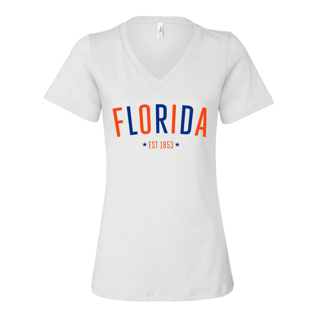 University of Florida Star Arch V-neck Short Sleeve T-shirt in White