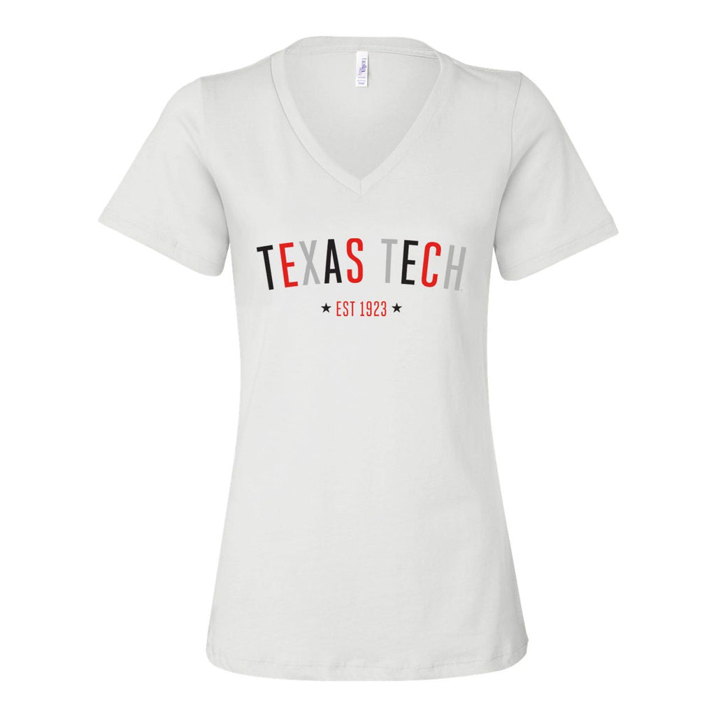 Texas Tech University Star Arch V-neck Short Sleeve T-shirt in White