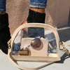 Half Moon Crossbody - Tan Suede and Clear