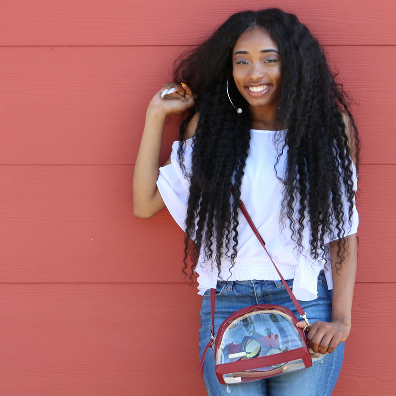 Half Moon Crossbody - Maroon and Clear