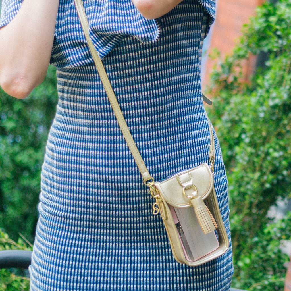 Cell Phone Crossbody - Clear Bag with Gold Accents