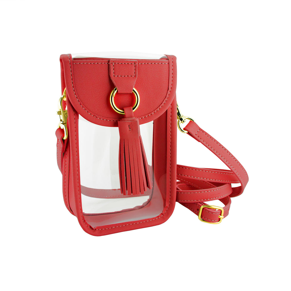 Cell Phone Crossbody - Clear Bag with Red and Gold Accents