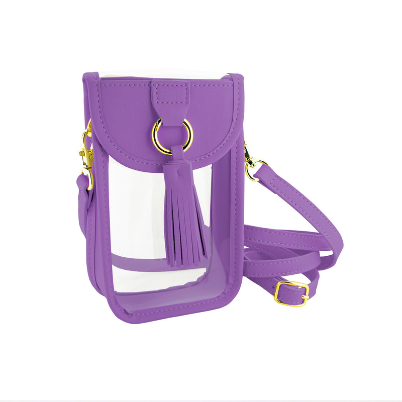 Cell Phone Crossbody - Clear Bag with Purple and Gold Accents