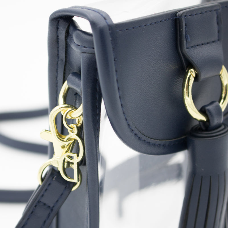 Cell Phone Crossbody - Clear Bag with Navy and Gold Accents