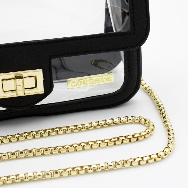 Convertible Crossbody - Clear Bag with Black and Gold Accents