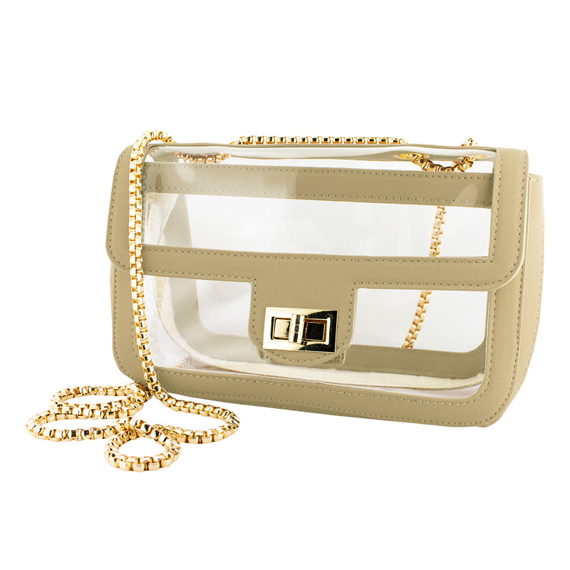 Convertible Crossbody - Clear Bag with Tan and Gold Accents