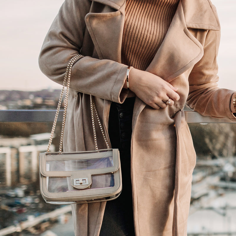 Convertible Crossbody - Clear Bag with Tan and Gold Accents