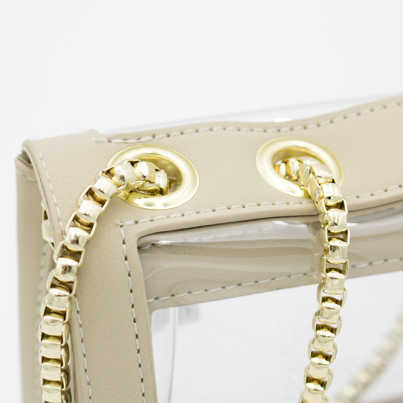 Convertible Crossbody - Clear Bag with Tan and Gold Accents