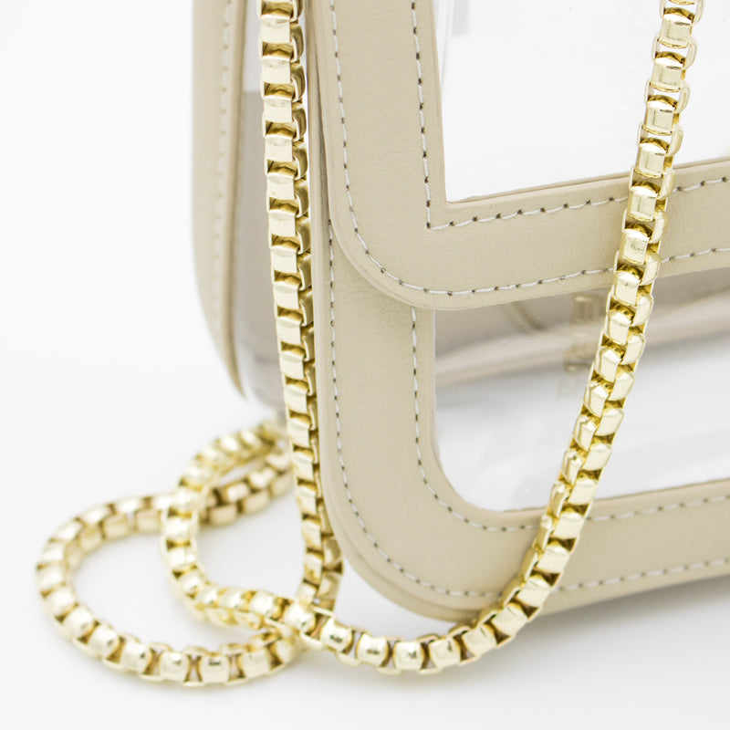 Convertible Crossbody - Clear Bag with Tan and Gold Accents