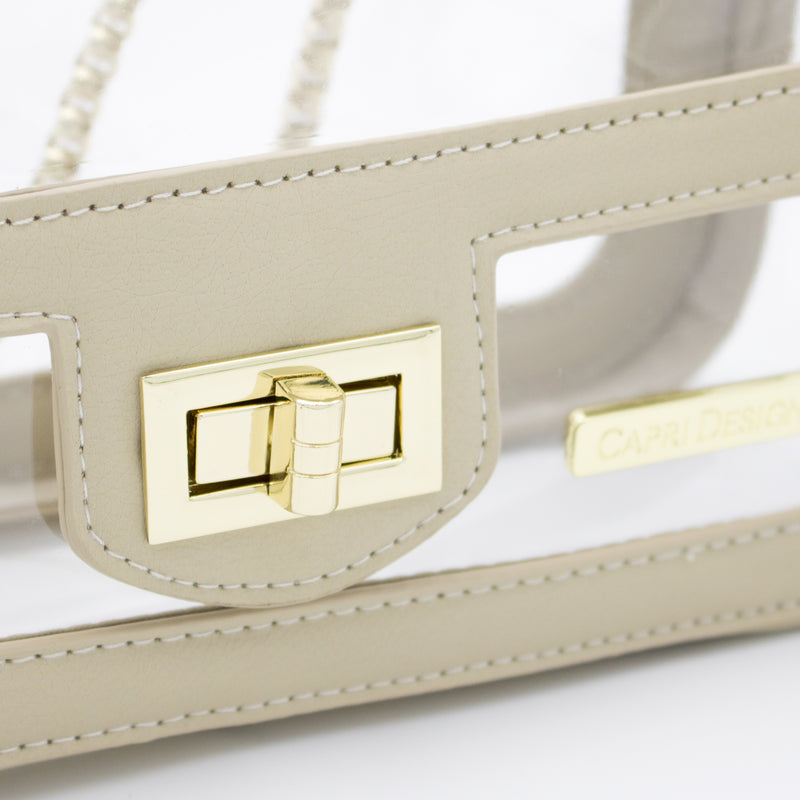 Convertible Crossbody - Clear Bag with Tan and Gold Accents