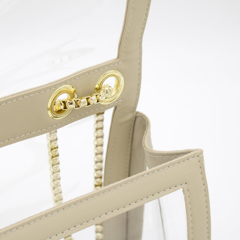 Convertible Crossbody - Clear Bag with Tan and Gold Accents