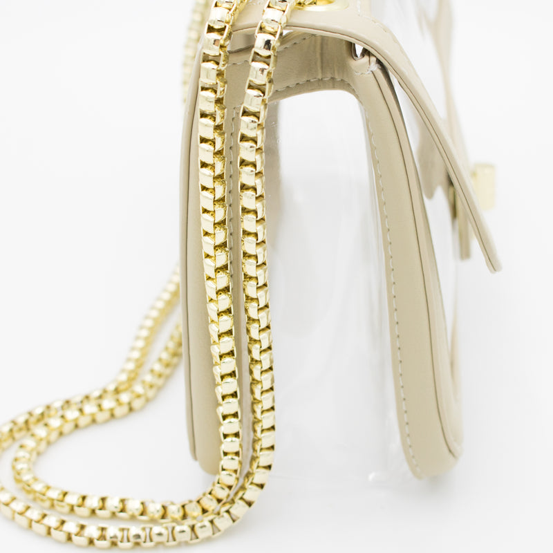 Convertible Crossbody - Clear Bag with Tan and Gold Accents