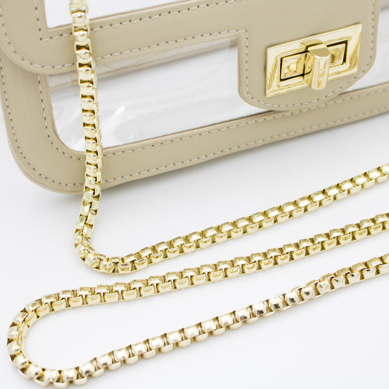 Convertible Crossbody - Clear Bag with Tan and Gold Accents