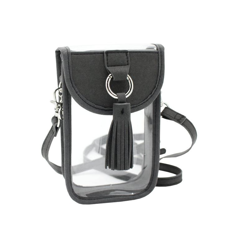 Cell Phone Crossbody - Clear Bag with Cool Gray and Silver Accents