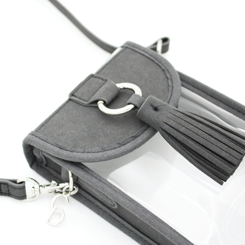 Cell Phone Crossbody - Clear Bag with Cool Gray and Silver Accents