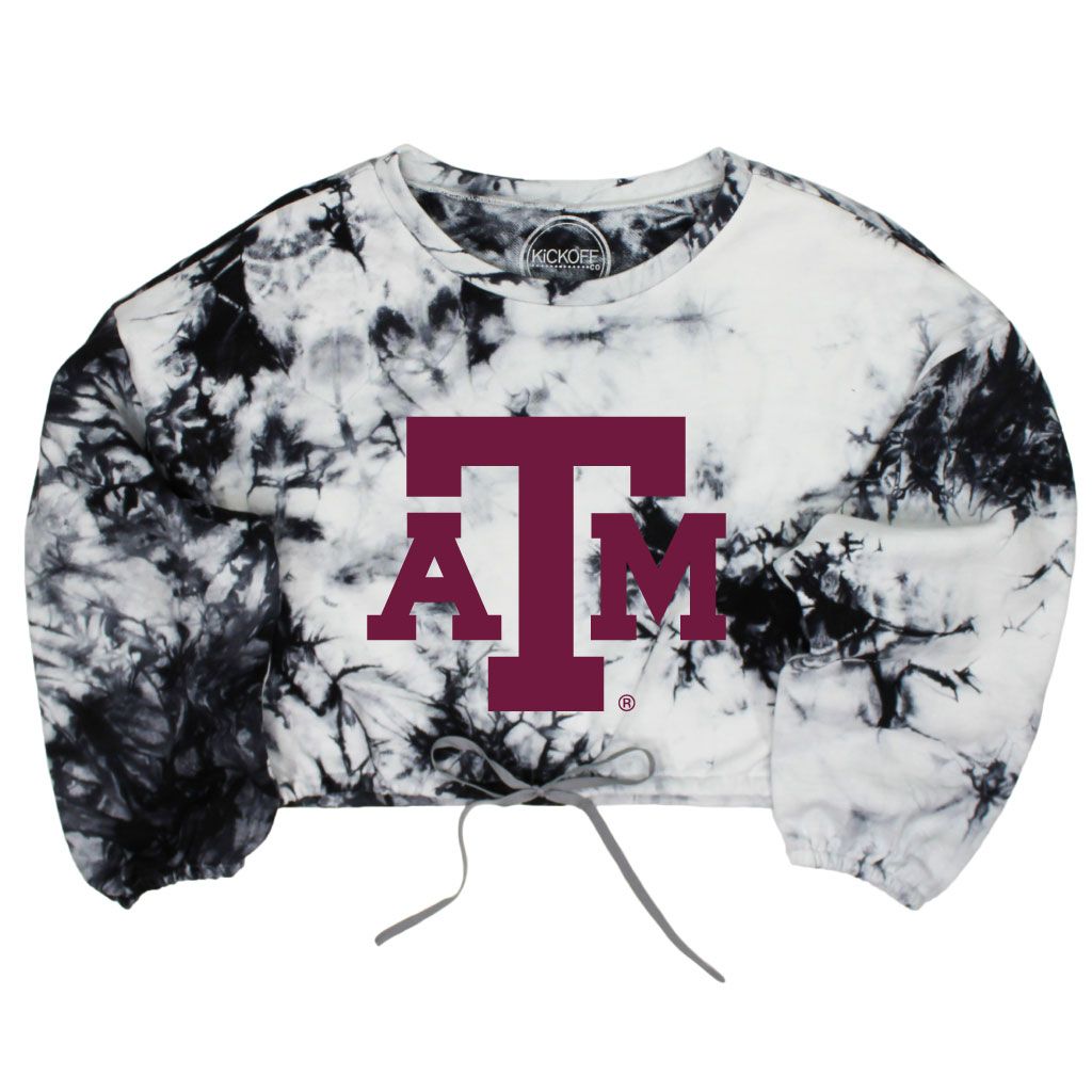 Texas A&M University Endzone Tie-Dye Crop Pullover in Black & White