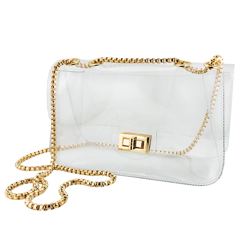 Studded Rivet Flap Clear Shoulder Bag Crossbody Purse with Chain Strap