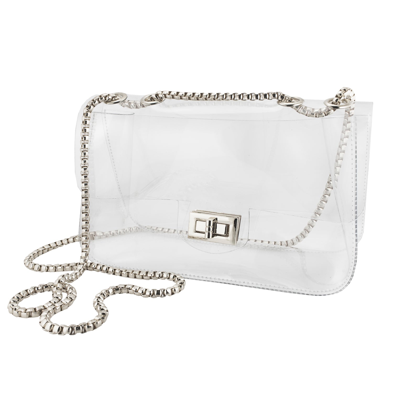 Clear clutch bag with silver chain sale