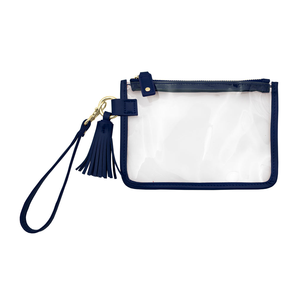 Wristlet - Clear Bag with Navy and Gold Accents