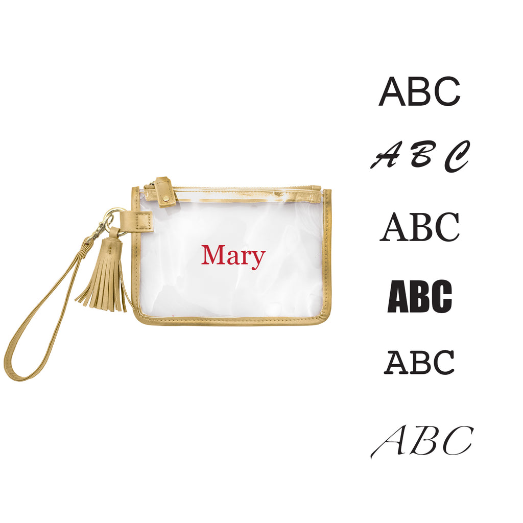 Wristlet - Clear Bag with Crimson and Gold Accents