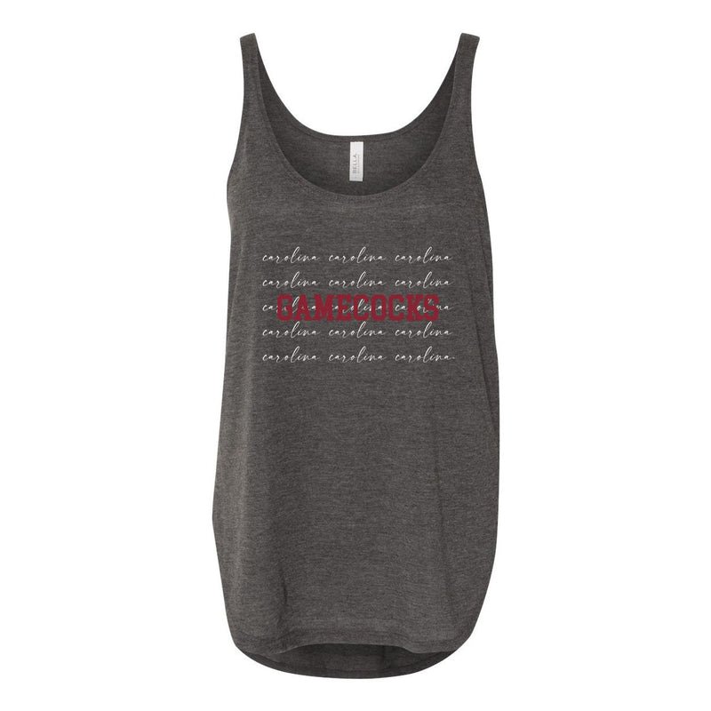 University of South Carolina College Script Women's Flowy Tank with Side Slit in Charcoal