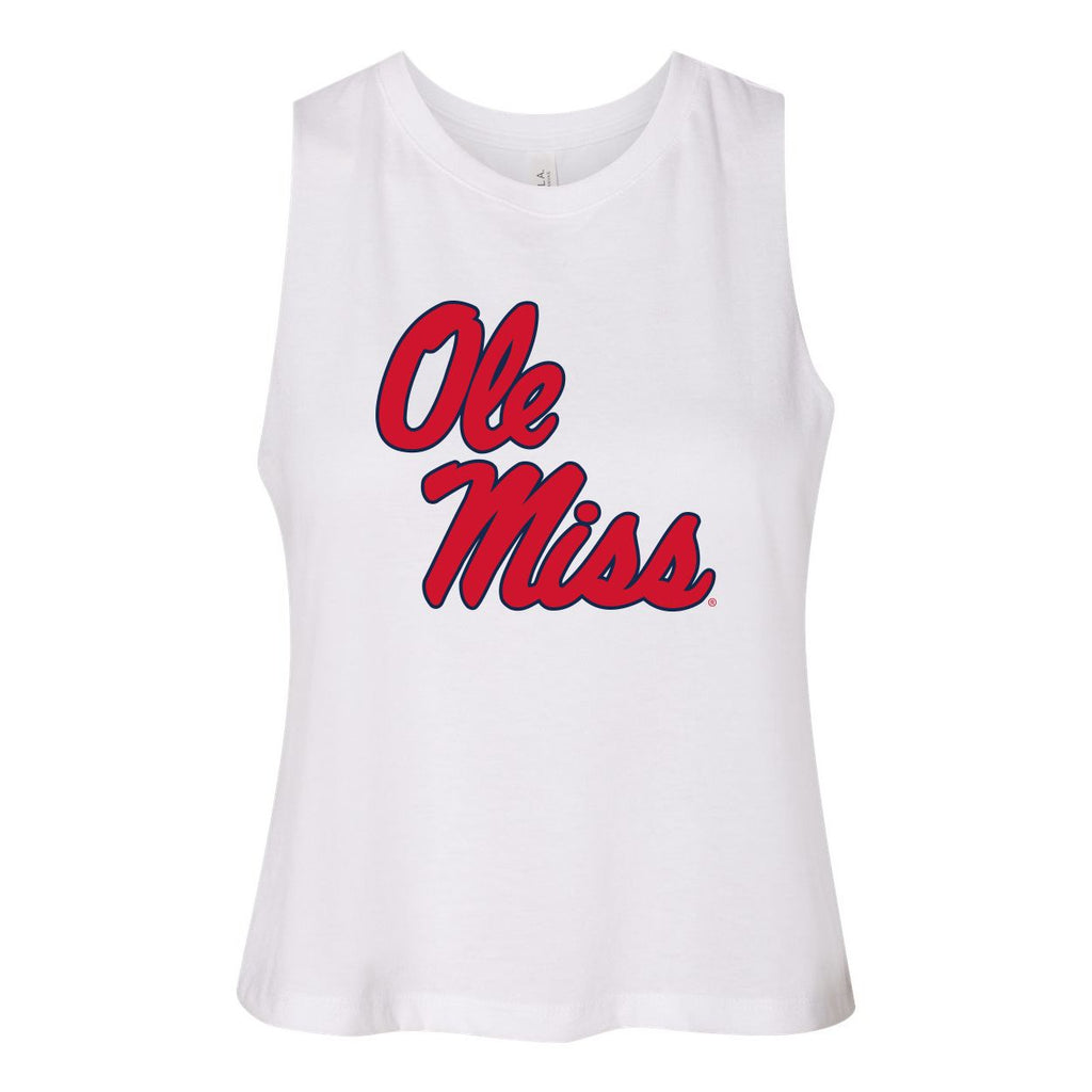 University of Mississippi Endzone Women's Racerback Crop Tank in White