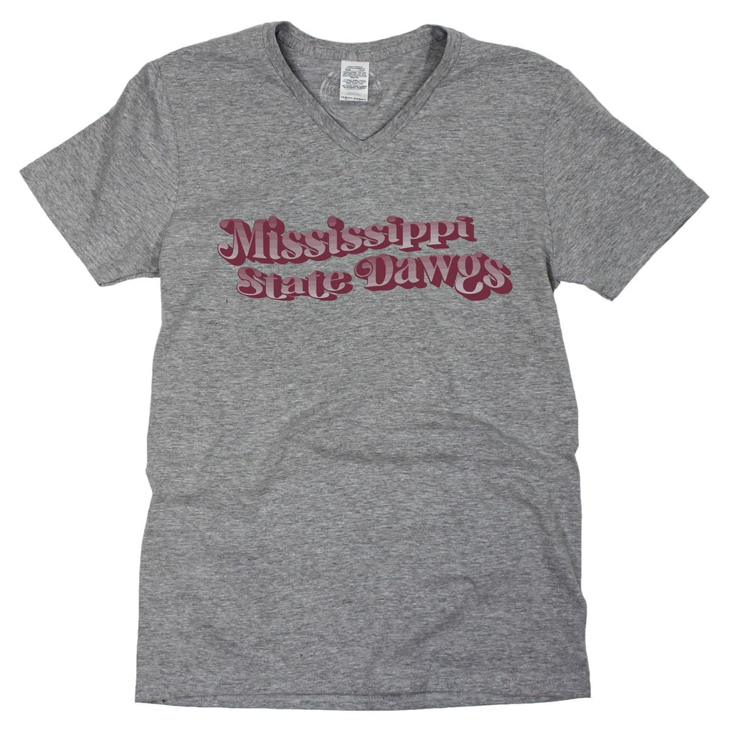Mississippi State University Retro Wave V-neck Short Sleeve T-shirt in Gray
