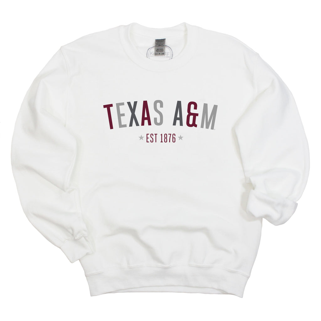 Texas A&M University Star Arch Crewneck Fleece in White