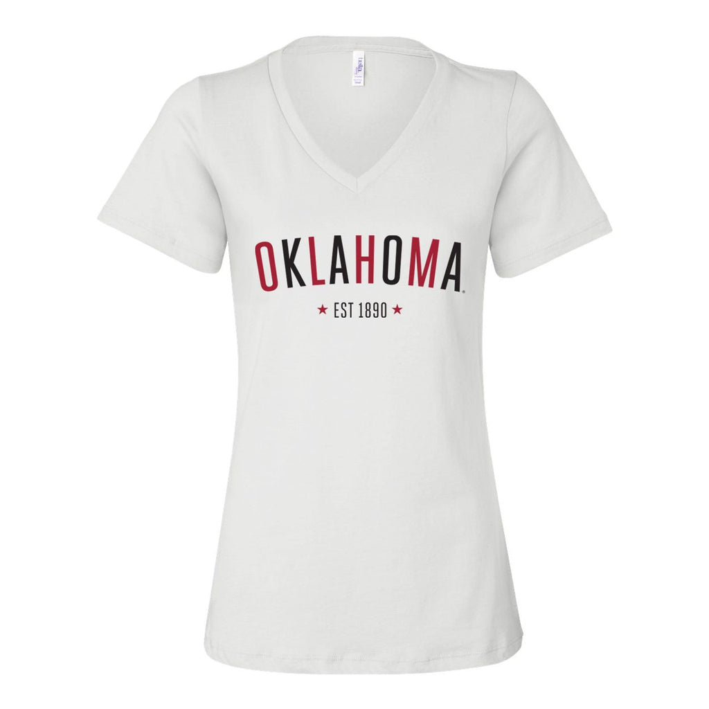 University of Oklahoma Star Arch V-neck Short Sleeve T-shirt in White