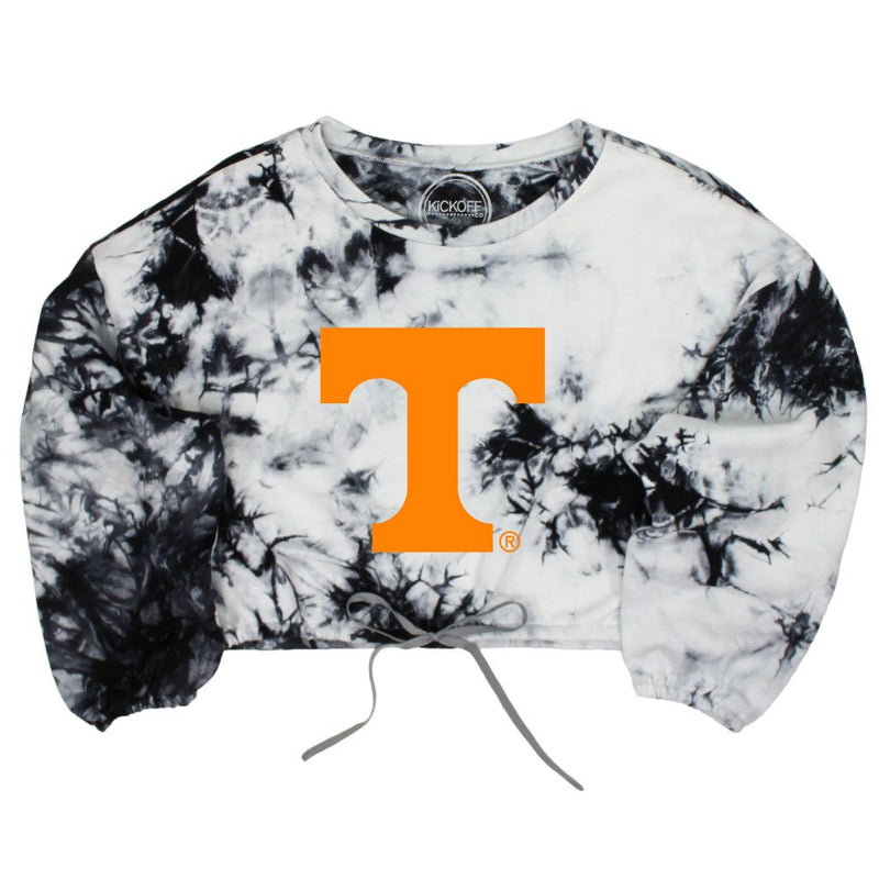 University of Tennessee, Knoxville Endzone Tie-Dye Crop Pullover in Black & White