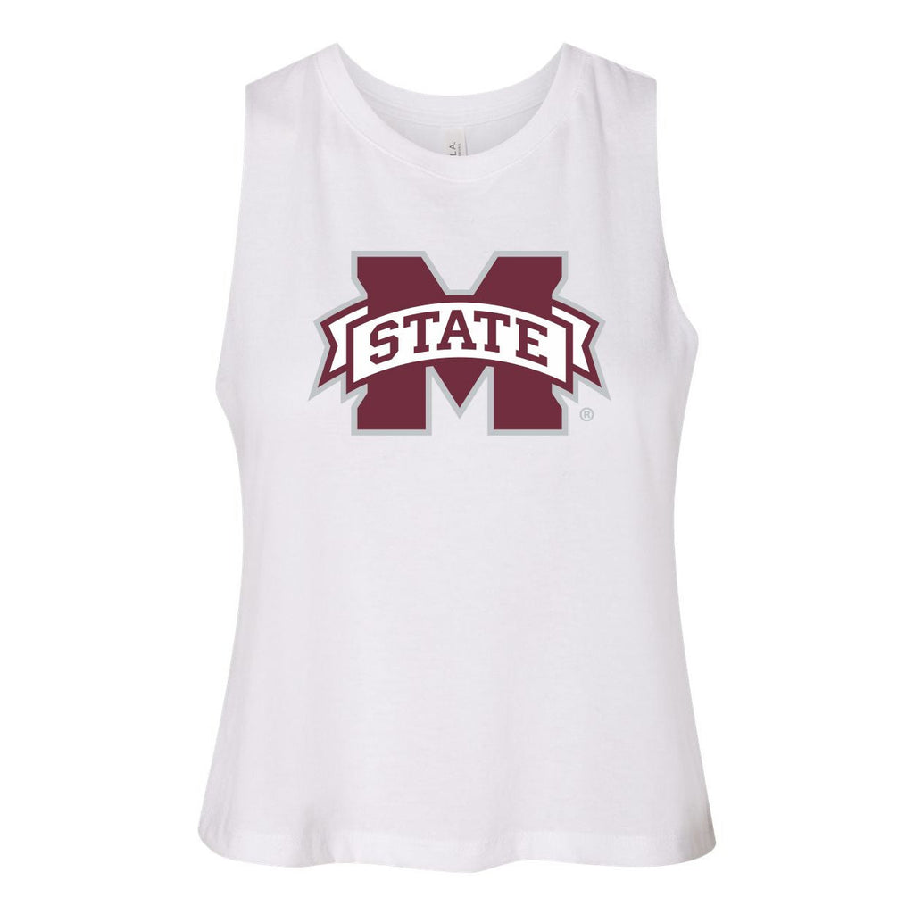 Mississippi State University Endzone Women's Racerback Crop Tank in White