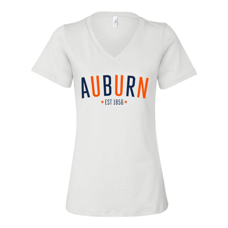 Auburn University Star Arch V-neck Short Sleeve T-shirt in White