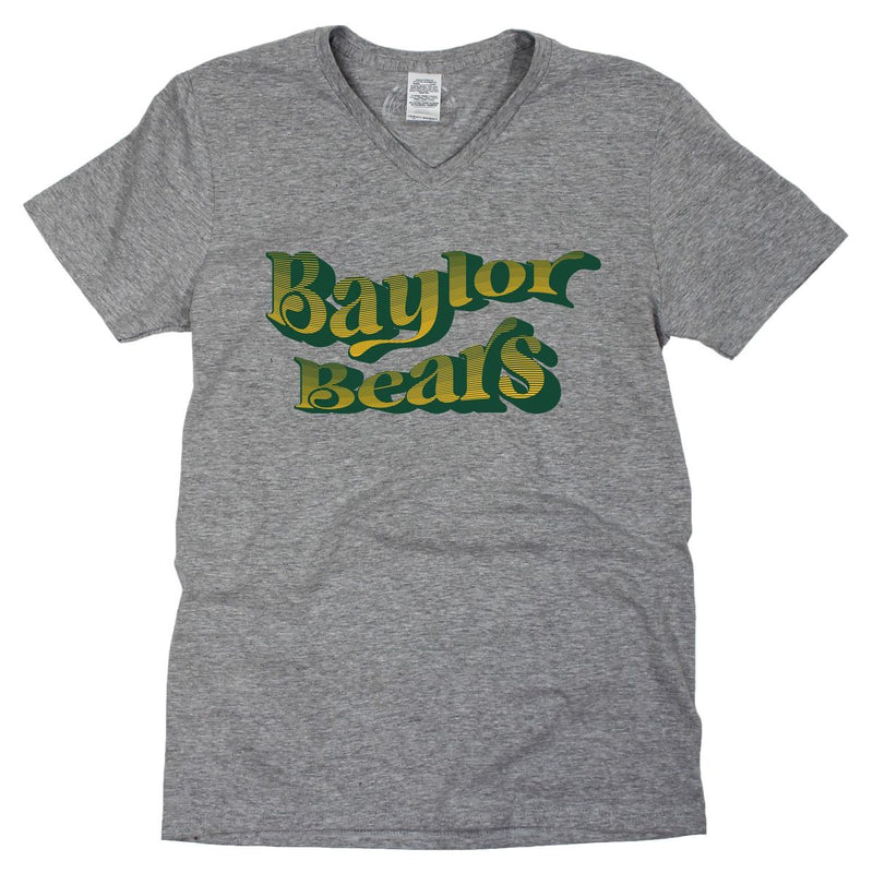Baylor University Retro Wave V-neck Short Sleeve T-shirt in Gray