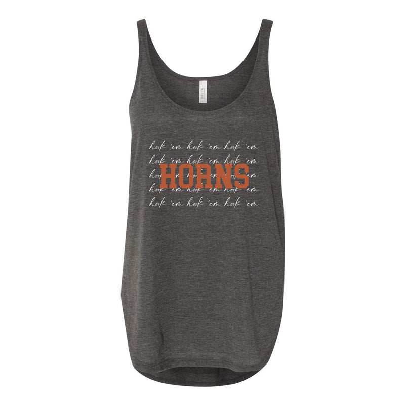University of Texas at Austin (The) College Script Women's Flowy Tank with Side Slit in Charcoal
