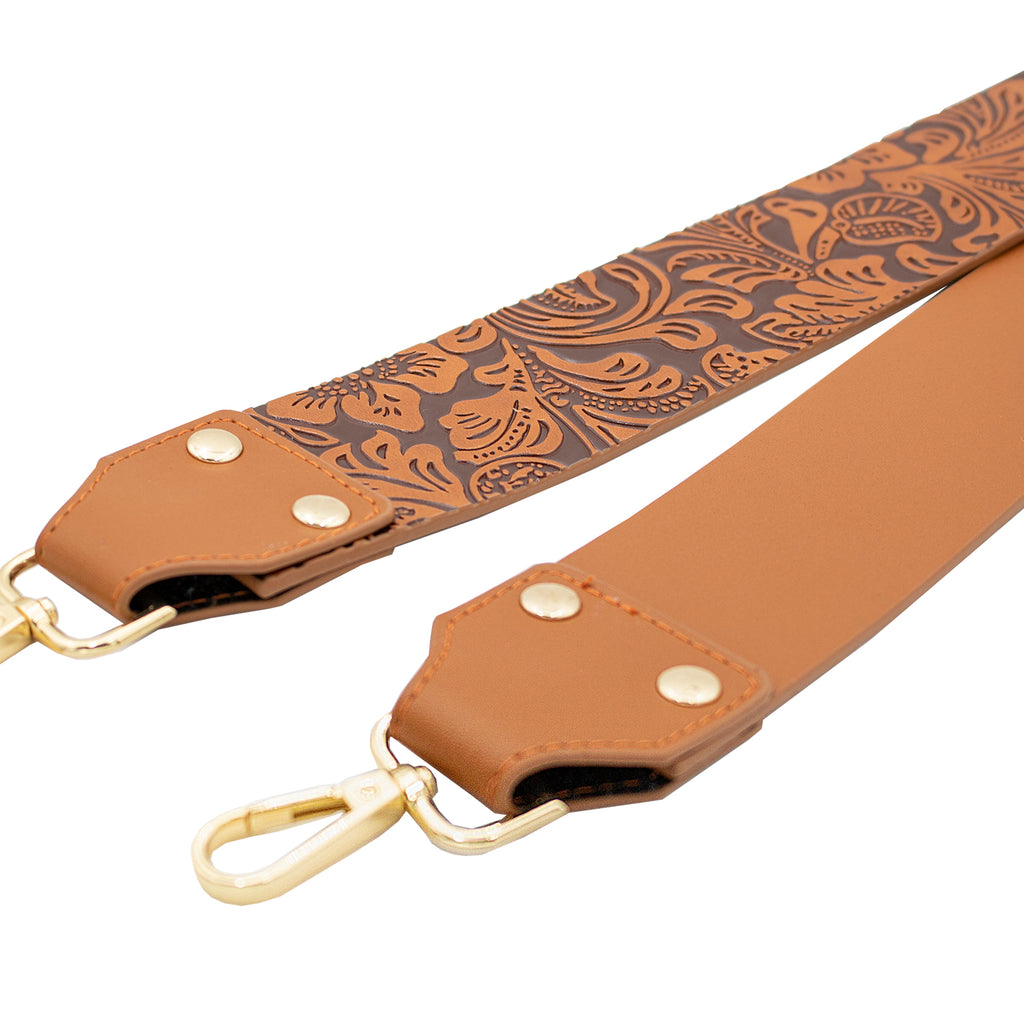 Guitar Strap - Embossed Amber Brown Floral