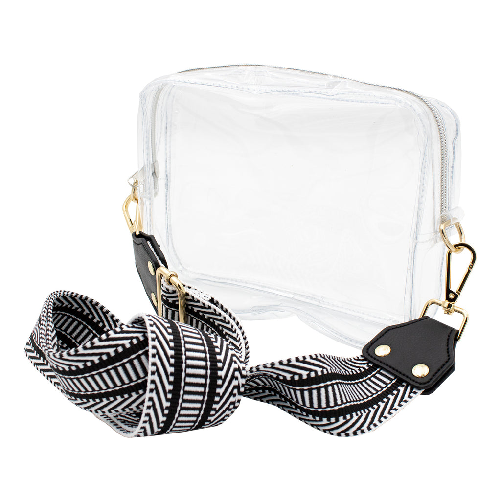Stadium Clear bag with Gold Trim and Guitar Strap – Christy M Boutique 6700  Snider Plaza Dallas TX 75205