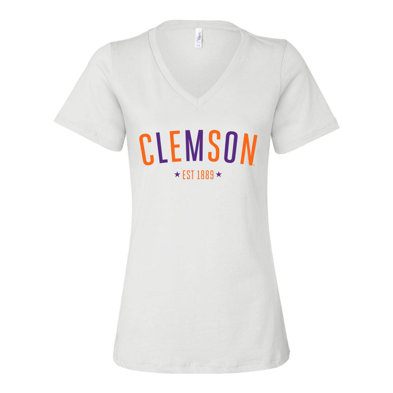 Clemson Universtiy Star Arch V-neck Short Sleeve T-shirt in White