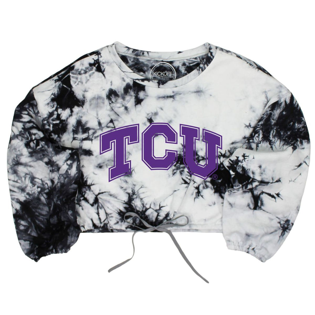 Texas Christian Universtiy Endzone Tie-Dye Crop Pullover in Black & White