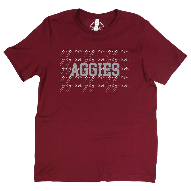 Texas A&M University College Script Short Sleeve T-shirt in Maroon