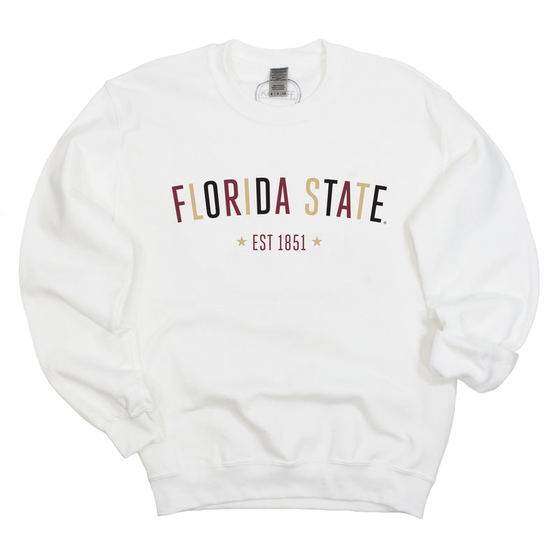 Florida State University Star Arch Crewneck Fleece in White