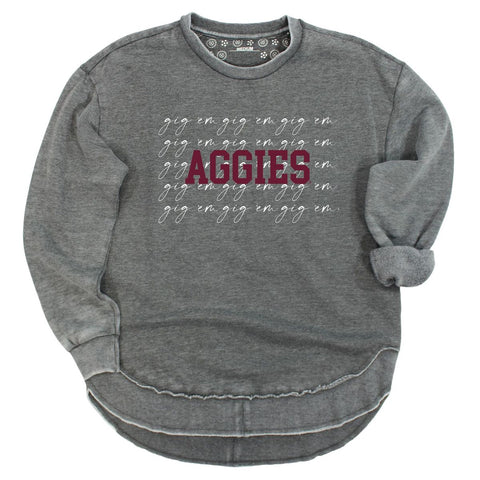 College Script Poncho Fleece Crew in Charcoal Texas A&M