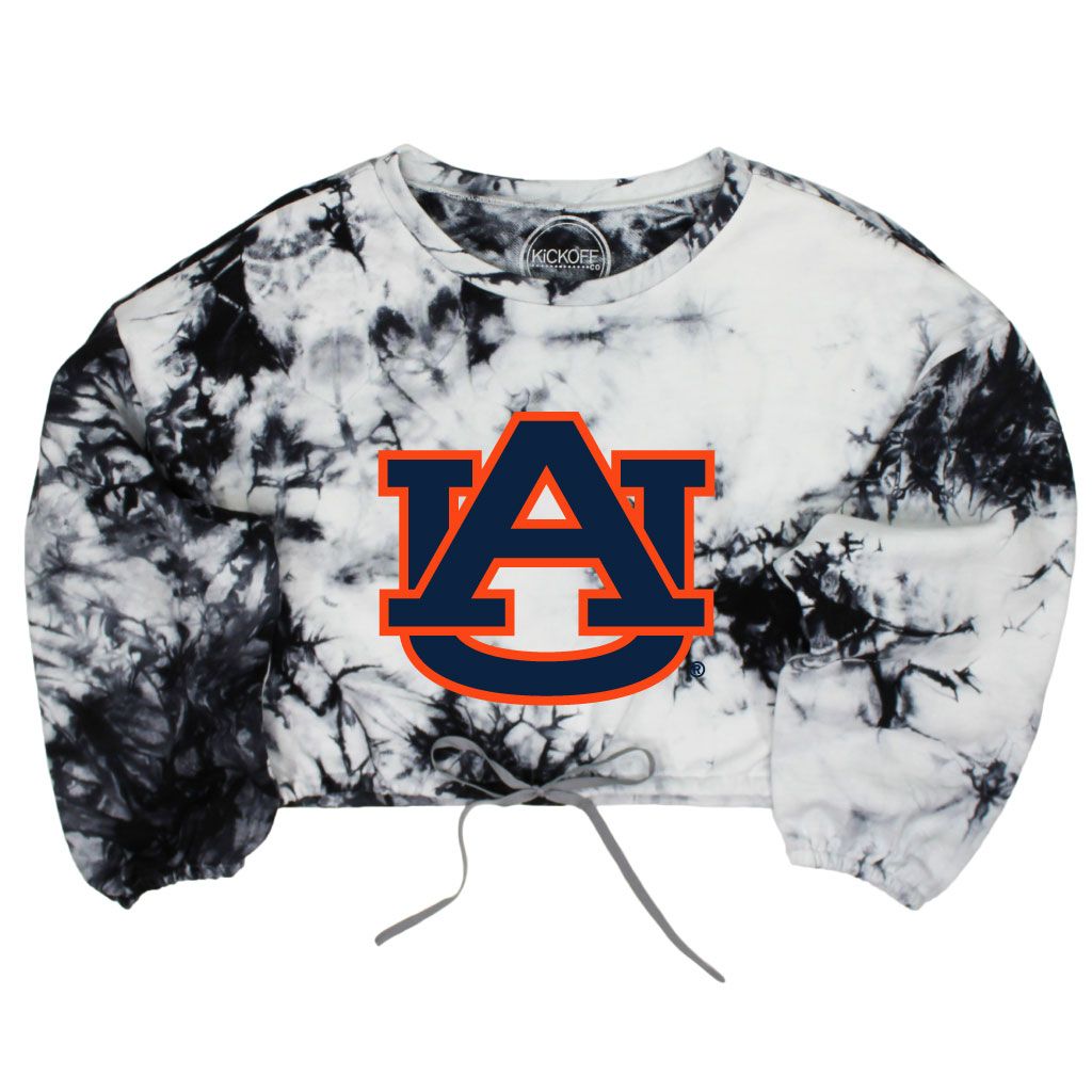Auburn University Endzone Tie-Dye Crop Pullover in Black & White