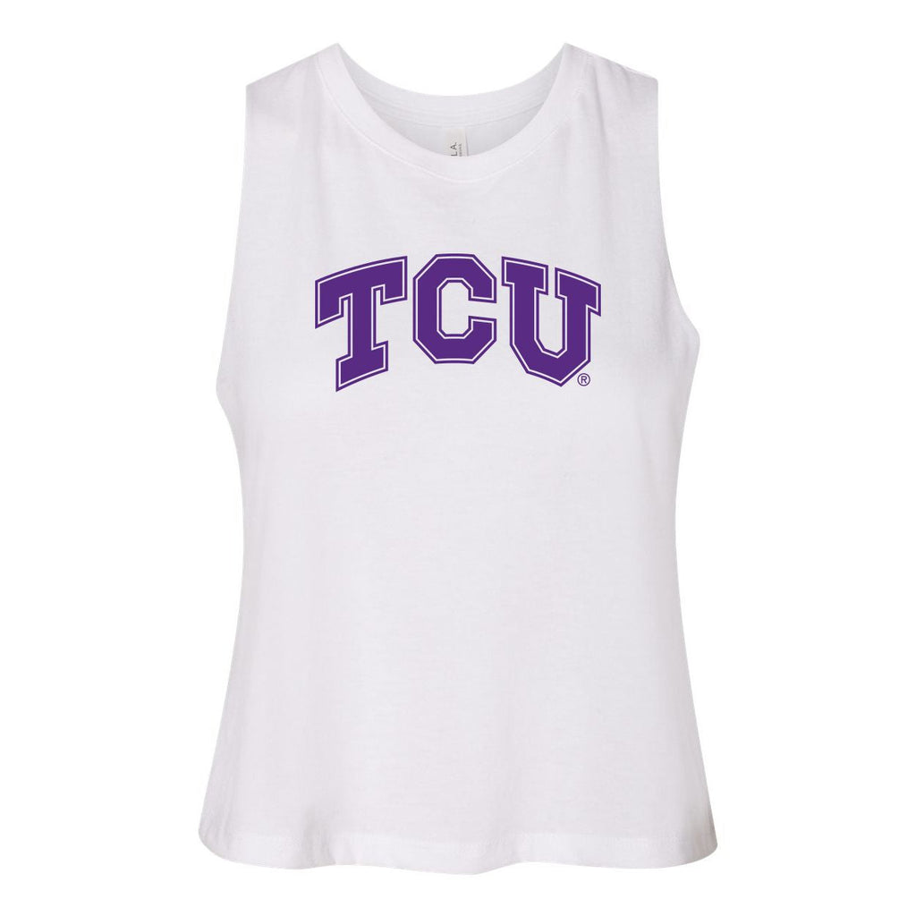 Texas Christian Universtiy Endzone Women's Racerback Crop Tank in White