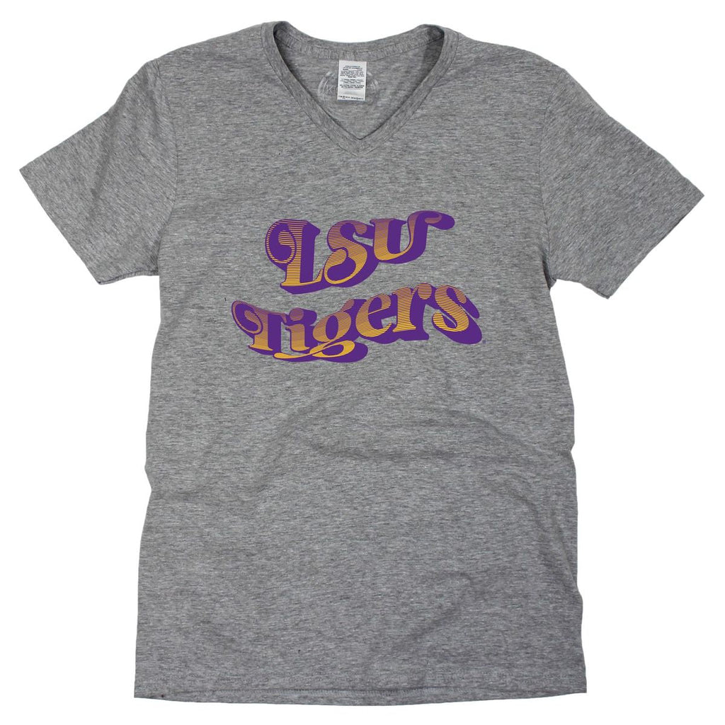 Louisiana State University Retro Wave V-neck Short Sleeve T-shirt in Gray